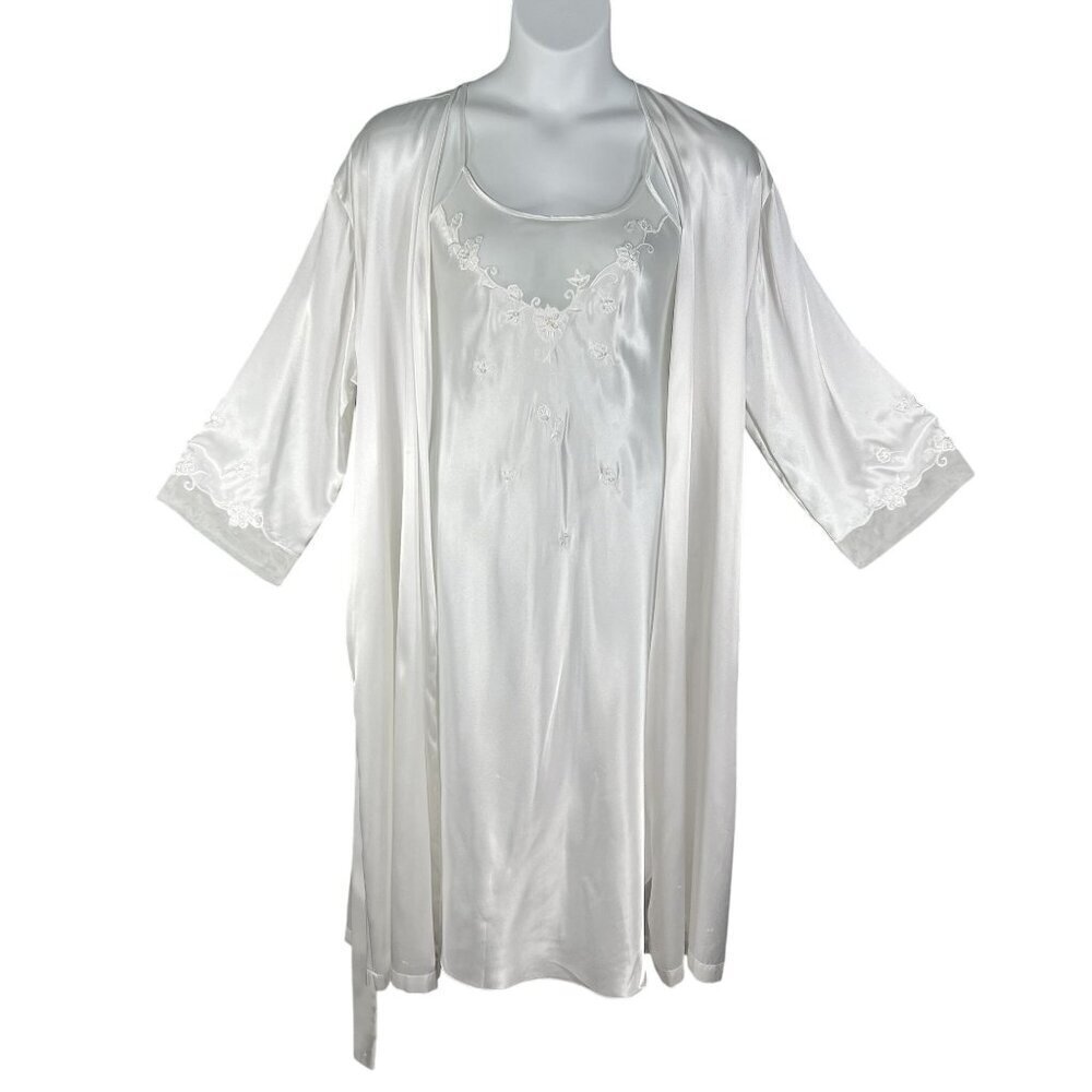 Cinema Etoile White Peignoir Robe L Gown M Chemise Embroidered Satin Bridal Set